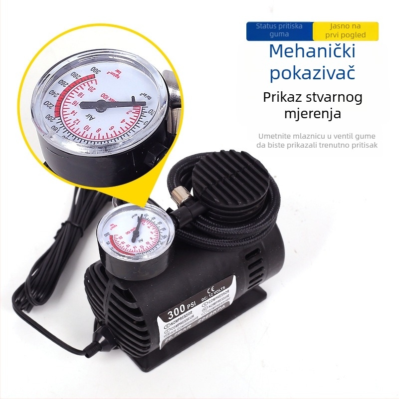 12V prenosni inflator za auto gume sa manometrom, 120W, 35 L/min, 2.5 m kabel napajanja