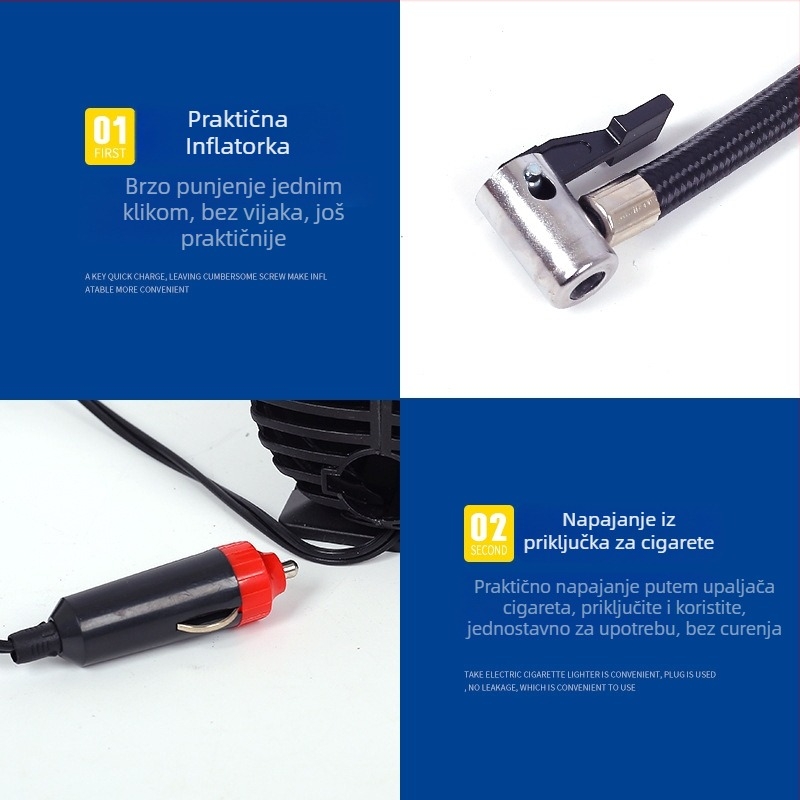 12V prenosni inflator za auto gume sa manometrom, 120W, 35 L/min, 2.5 m kabel napajanja