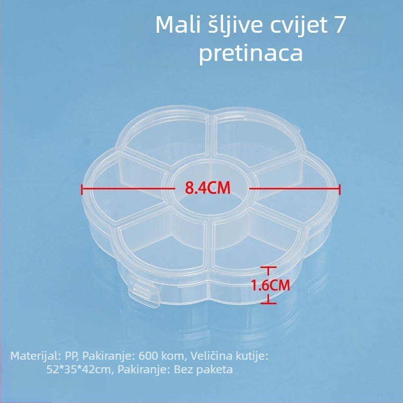 Okrugla plastična kutija za stolnu pohranu s pregradama, prozirna, PP, 1 L kapacitet, 6-8 pretinaca