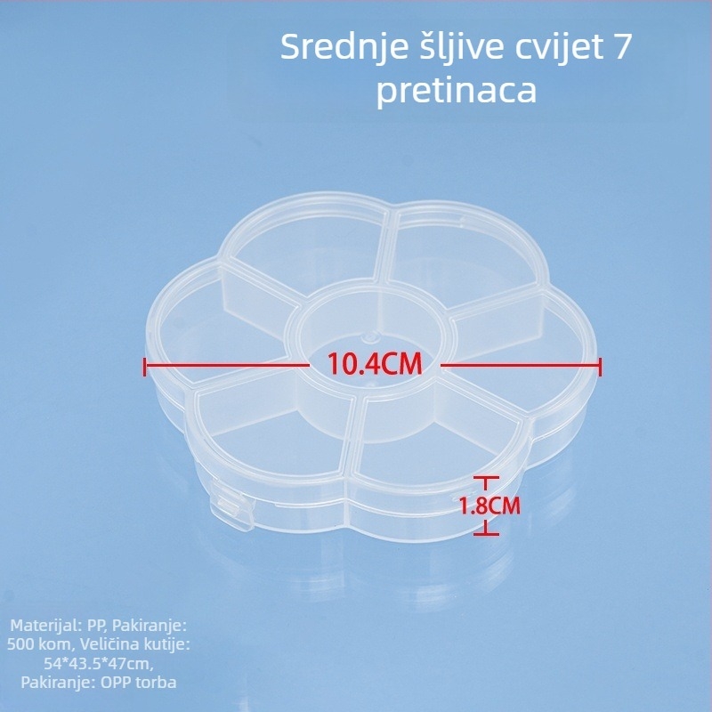 Okrugla plastična kutija za stolnu pohranu s pregradama, prozirna, PP, 1 L kapacitet, 6-8 pretinaca