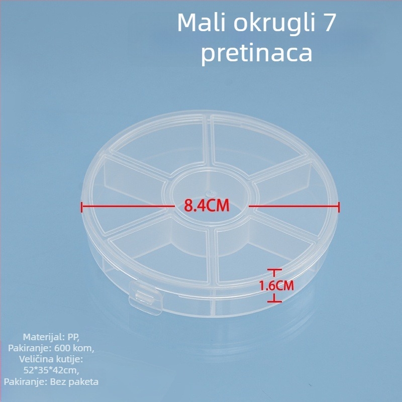 Okrugla plastična kutija za stolnu pohranu s pregradama, prozirna, PP, 1 L kapacitet, 6-8 pretinaca
