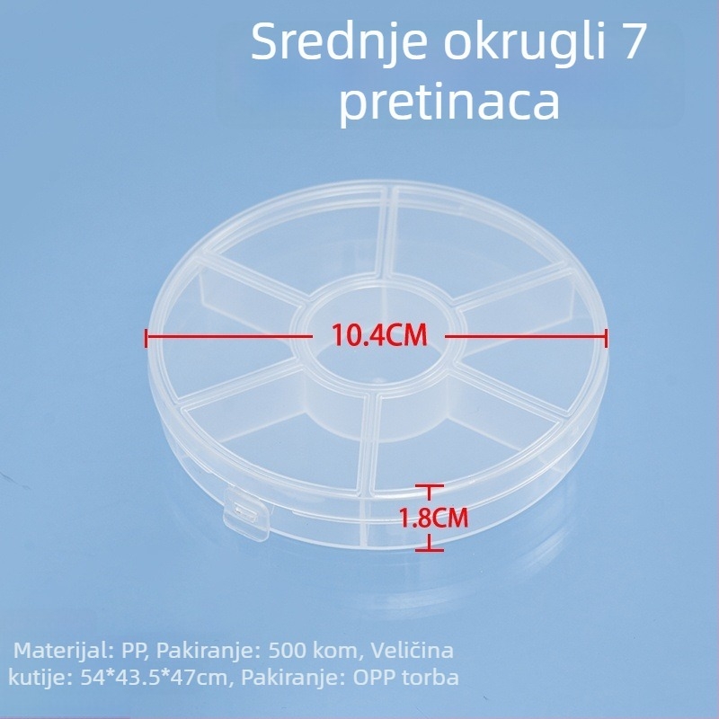 Okrugla plastična kutija za stolnu pohranu s pregradama, prozirna, PP, 1 L kapacitet, 6-8 pretinaca