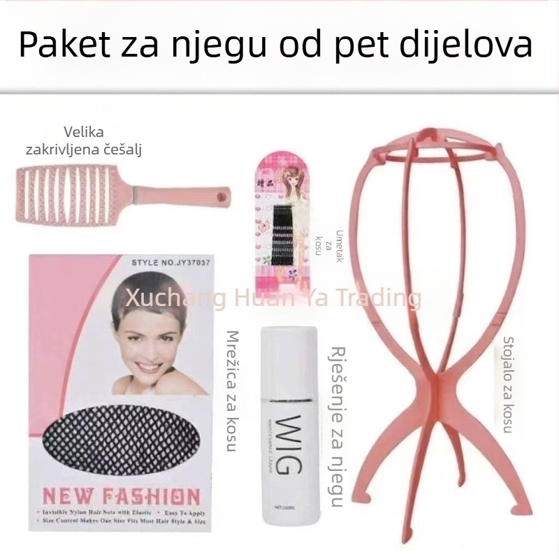Ženska perika, termički otporna vlakna, duga valovita kosa, srednja razdjeljak, nagnuta šiška