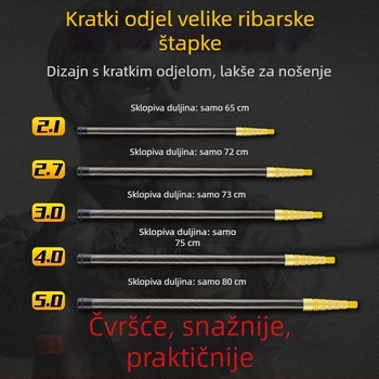 Teleskopska karbonska šipka mreže za ribolov, ultra lagana, prijenosna