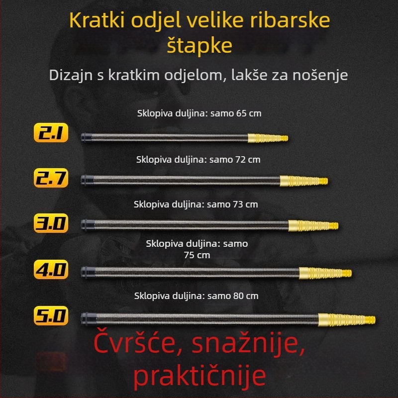 Teleskopska karbonska šipka mreže za ribolov, ultra lagana, prijenosna