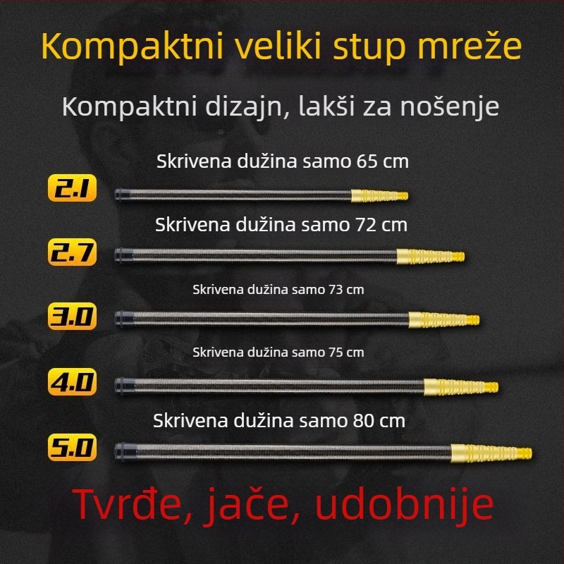 Teleskopska karbonska šipka mreže za ribolov, ultra lagana, prijenosna