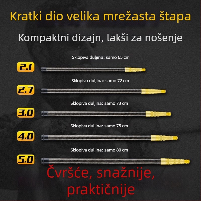 Teleskopska karbonska šipka mreže za ribolov, ultra lagana, prijenosna
