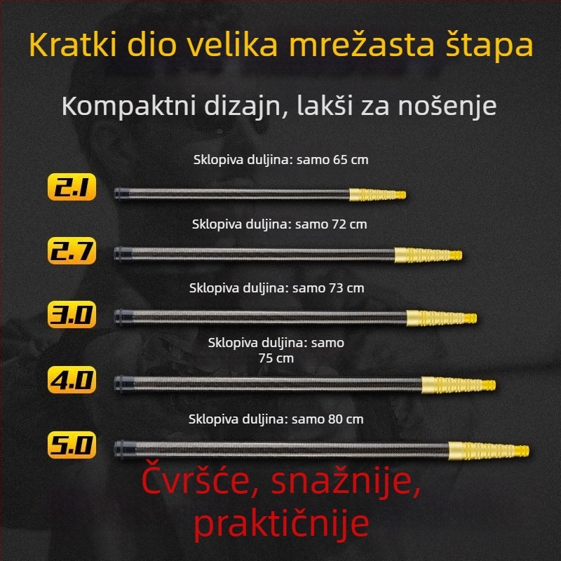 Teleskopska karbonska šipka mreže za ribolov, ultra lagana, prijenosna