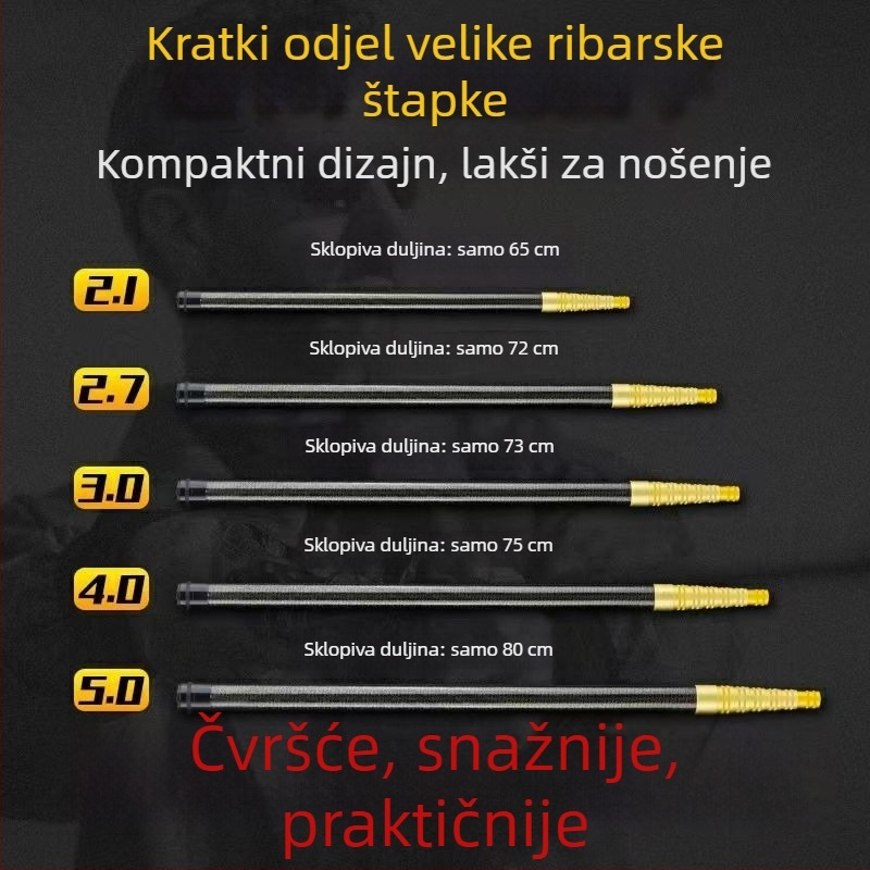 Teleskopska karbonska šipka mreže za ribolov, ultra lagana, prijenosna