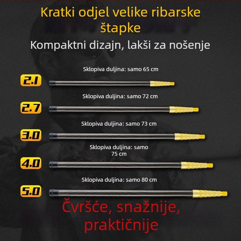 Teleskopska karbonska šipka mreže za ribolov, ultra lagana, prijenosna