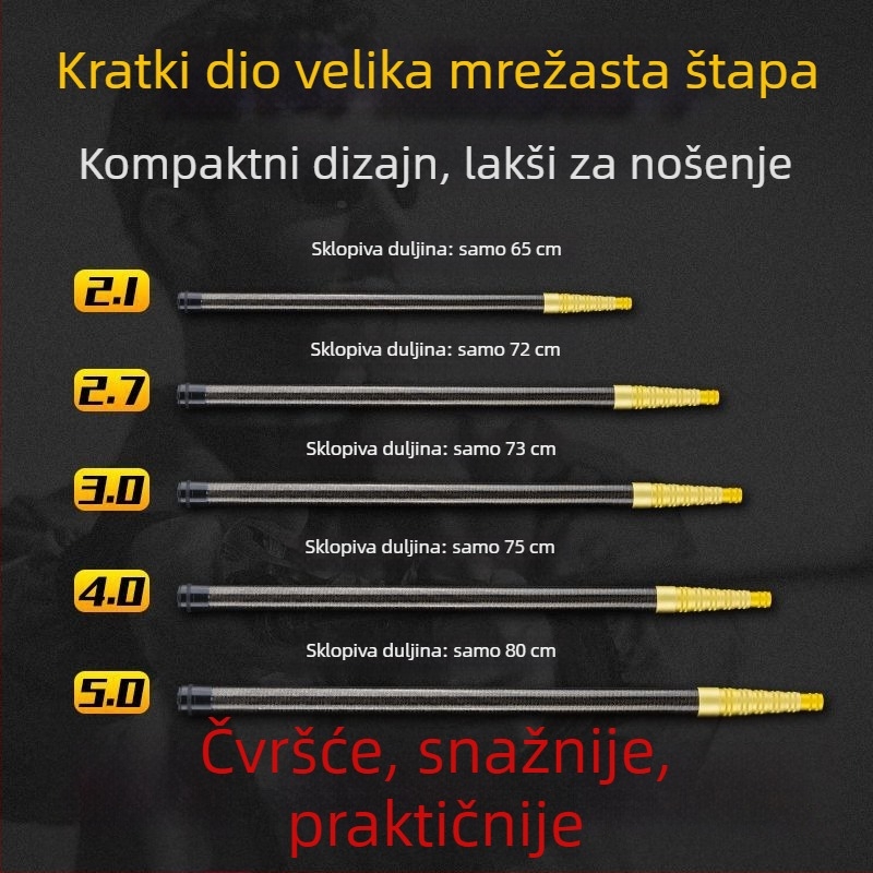 Teleskopska karbonska šipka mreže za ribolov, ultra lagana, prijenosna