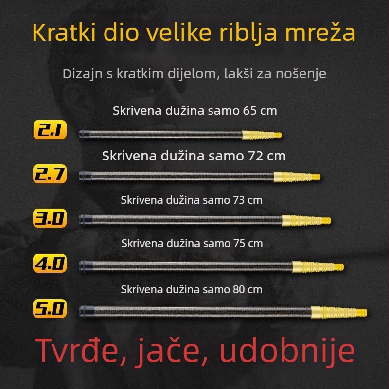 Teleskopska karbonska šipka mreže za ribolov, ultra lagana, prijenosna