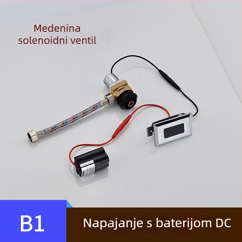 Senzorski ventil za ispiranje urinarnika s elektromagnetom, kutijom baterija i 6V transformatorom, bakrena konstrukcija, CHZJYITE