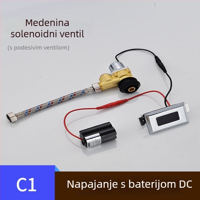 Senzorski ventil za ispiranje urinarnika s elektromagnetom, kutijom baterija i 6V transformatorom, bakrena konstrukcija, CHZJYITE