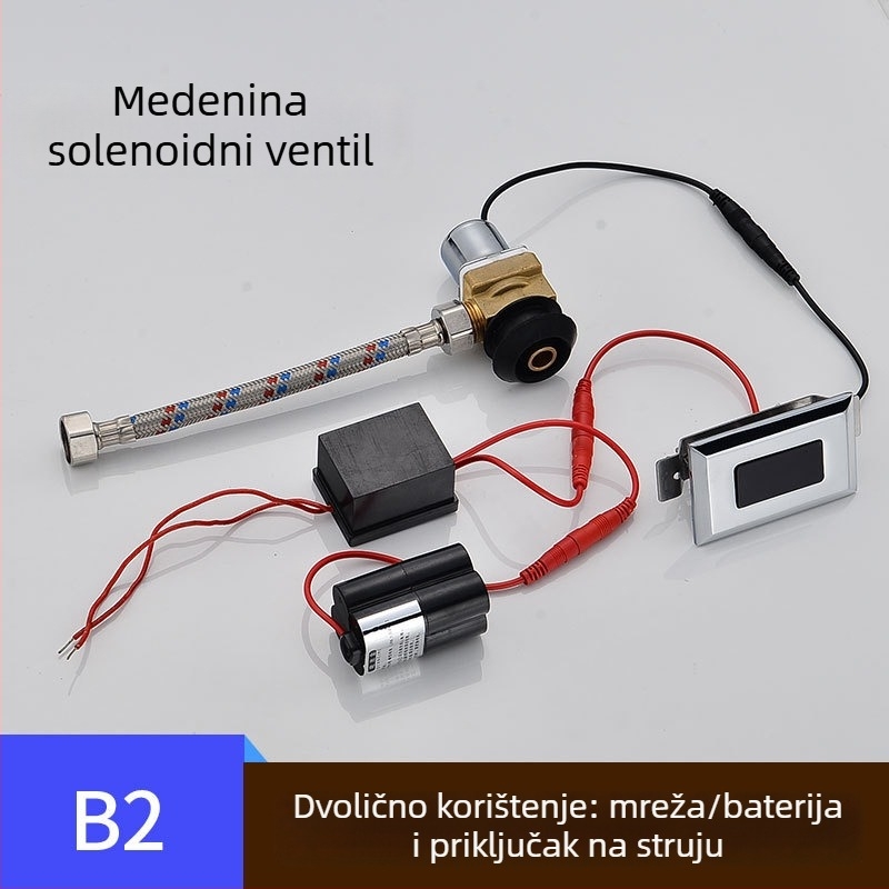 Senzorski ventil za ispiranje urinarnika s elektromagnetom, kutijom baterija i 6V transformatorom, bakrena konstrukcija, CHZJYITE