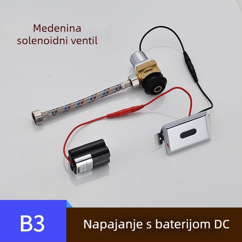 Senzorski ventil za ispiranje urinarnika s elektromagnetom, kutijom baterija i 6V transformatorom, bakrena konstrukcija, CHZJYITE