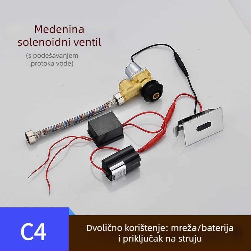 Senzorski ventil za ispiranje urinarnika s elektromagnetom, kutijom baterija i 6V transformatorom, bakrena konstrukcija, CHZJYITE