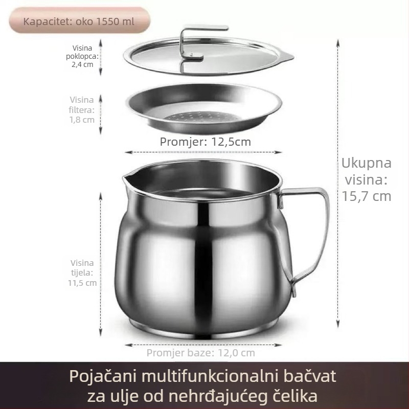 Lonac za ulje od nehrđajućeg čelika sa sitom za filtriranje i skladištenje ulja