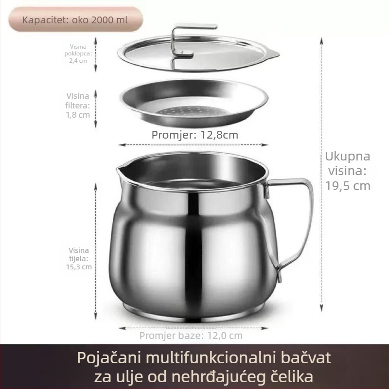 Lonac za ulje od nehrđajućeg čelika sa sitom za filtriranje i skladištenje ulja