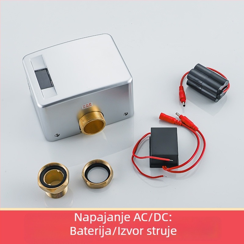 Potpuno automatski senzor za ispiranje WC-a, model Hyb9121b-stool sensor; Napajanje DC/AC; tlak vode 4–6 kg; vrijeme ispiranja 6–8 s; izlaz 32 mm