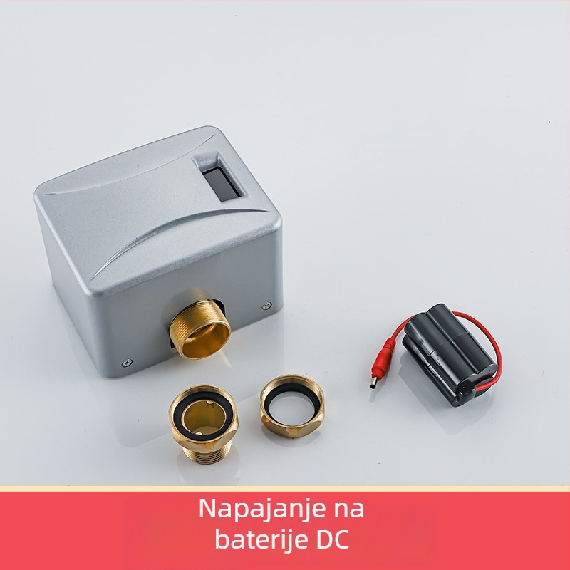 Potpuno automatski senzor za ispiranje WC-a, model Hyb9121b-stool sensor; Napajanje DC/AC; tlak vode 4–6 kg; vrijeme ispiranja 6–8 s; izlaz 32 mm