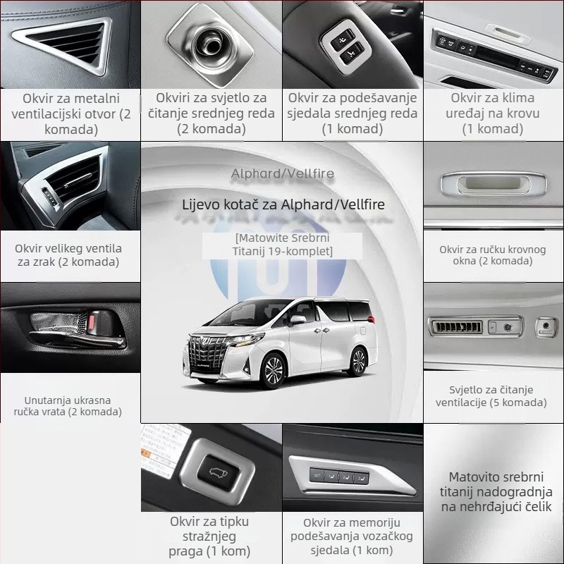 Shishuai 304 nehrđajući čelik unutarnji patch kit za okvir izlaza zraka Alphard/Vellfire 30 serija – bez prilagođavanja