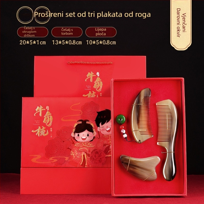 Rogni češalj u poklon kutiji – svadbena para, praktičan dar za dame; Marka: Mingchen craftsmanship; Oblik: Drugo; Materijal: Drugo; Stil: Jednostavno