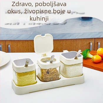 Stakleni set posuda za začine u kuhinji – čvrsti spremnici, moderni minimalistički stil, s otisnutim logotipom