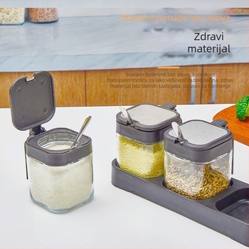 Stakleni set posuda za začine u kuhinji – čvrsti spremnici, moderni minimalistički stil, s otisnutim logotipom