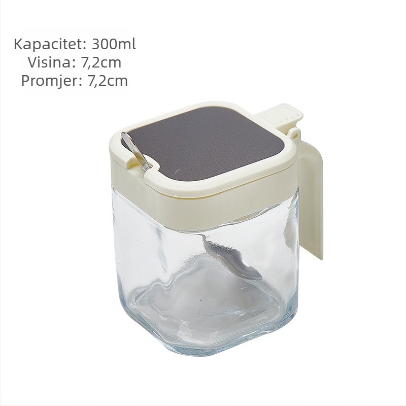 Stakleni set posuda za začine u kuhinji – čvrsti spremnici, moderni minimalistički stil, s otisnutim logotipom