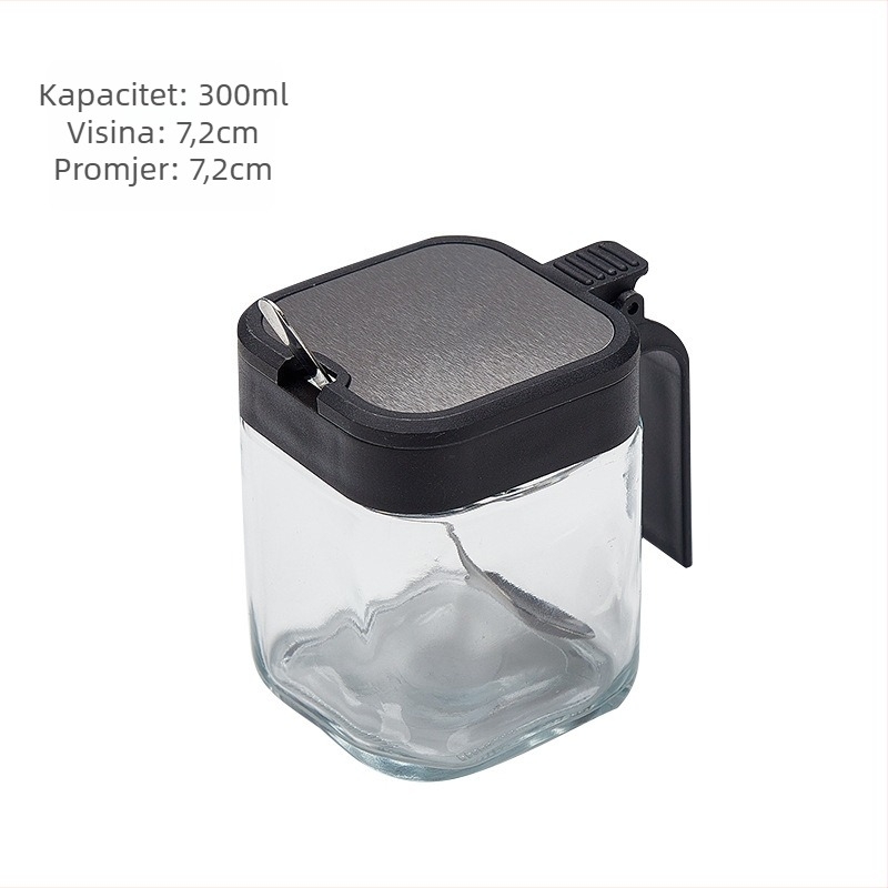 Stakleni set posuda za začine u kuhinji – čvrsti spremnici, moderni minimalistički stil, s otisnutim logotipom
