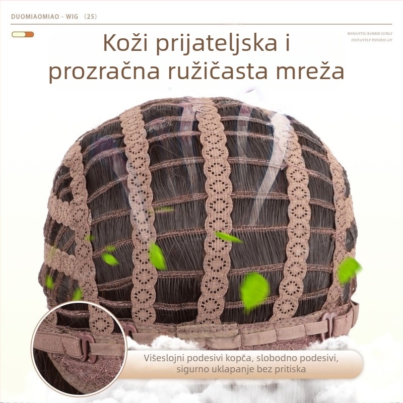 Puna perika s dugom kovrčavom kosom, strojno tkanje, proteinsko svila, ravne šiške, pogodna za sve oblike lica