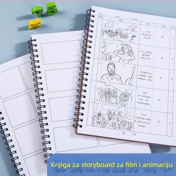 Berleness bilježnica za animacijski storyboard s četvero-okvirovnim rasporedom, listovi s odjeljivim mogućnostima, papir od sirove drvene celuloze 95 g/m², 50–100 stranica