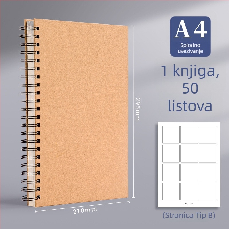 Berleness bilježnica za animacijski storyboard s četvero-okvirovnim rasporedom, listovi s odjeljivim mogućnostima, papir od sirove drvene celuloze 95 g/m², 50–100 stranica
