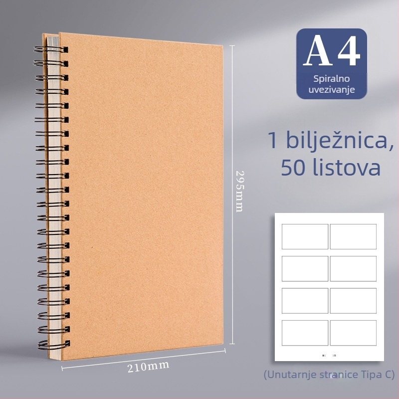 Berleness bilježnica za animacijski storyboard s četvero-okvirovnim rasporedom, listovi s odjeljivim mogućnostima, papir od sirove drvene celuloze 95 g/m², 50–100 stranica
