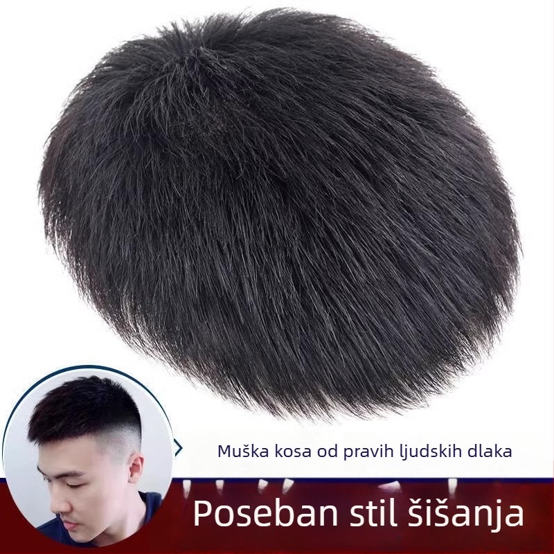 Muška perika, pravi ljudski kosa, bezšavne gornje pokrivalo, potpuno pokrivanje glave, ravne vlasi
