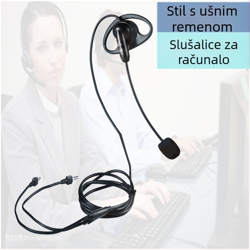 Slušalice s kukom za uho i mikrofon, žične, 3,5 mm TRRS, 32 Ω impedancija, 16–22000 Hz frekvencijski raspon, 2 m kabel