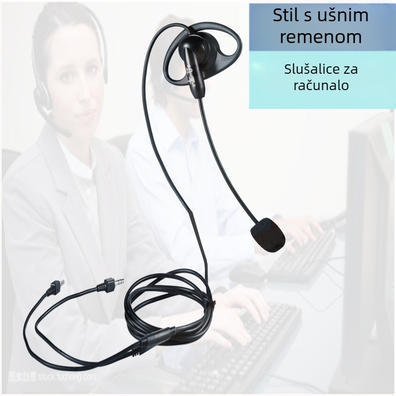 Slušalice s kukom za uho i mikrofon, žične, 3,5 mm TRRS, 32 Ω impedancija, 16–22000 Hz frekvencijski raspon, 2 m kabel