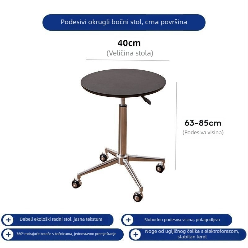 Stol za kavu s okruglim mramornim vrhom, metalnim okvirom i drvenom podlogom, s kotačićima