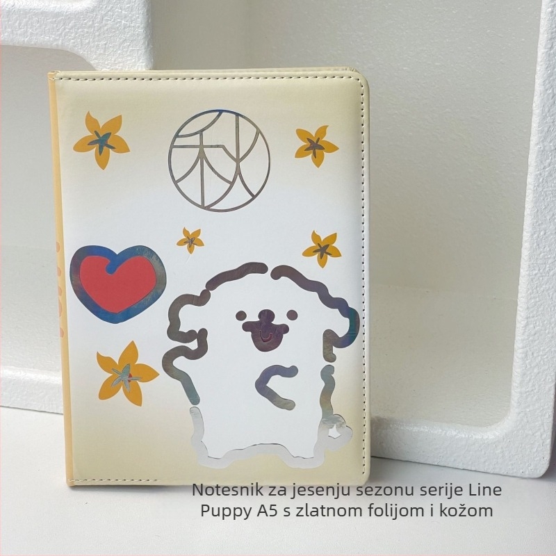 Bilježnica s umjetnom kožom, slatka crtana linija šteneta, bežično povezivanje, papir 100 g/m², 50–100 stranica