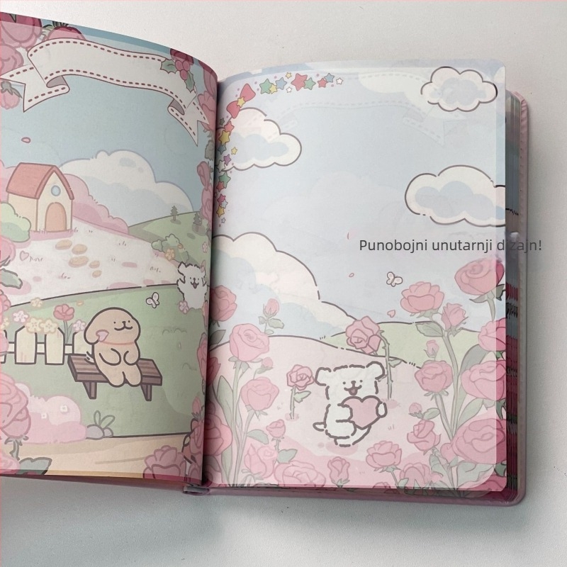 Bilježnica s umjetnom kožom, slatka crtana linija šteneta, bežično povezivanje, papir 100 g/m², 50–100 stranica