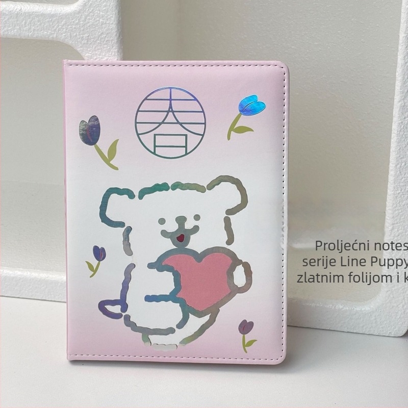 Bilježnica s umjetnom kožom, slatka crtana linija šteneta, bežično povezivanje, papir 100 g/m², 50–100 stranica