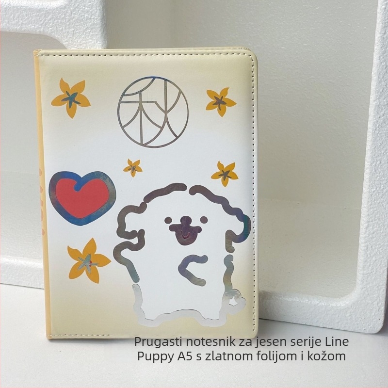 Bilježnica s umjetnom kožom, slatka crtana linija šteneta, bežično povezivanje, papir 100 g/m², 50–100 stranica