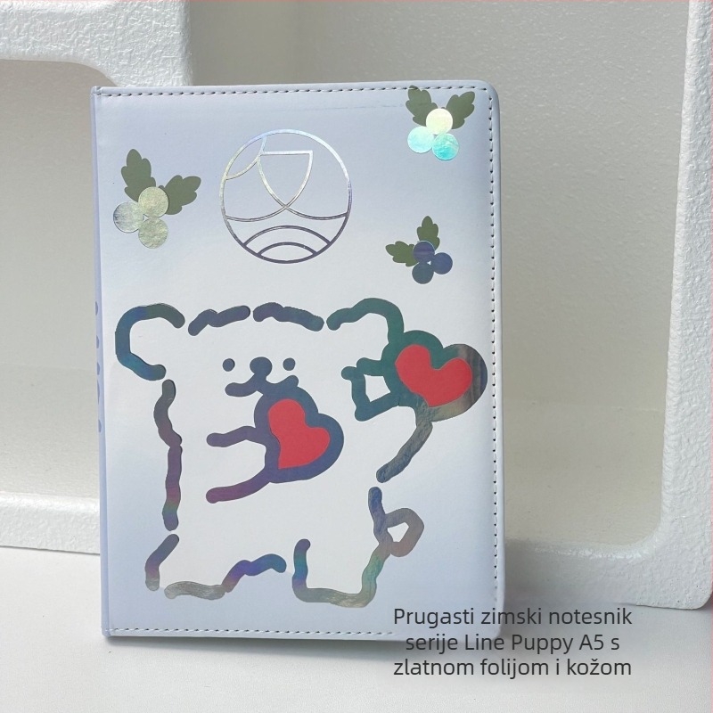 Bilježnica s umjetnom kožom, slatka crtana linija šteneta, bežično povezivanje, papir 100 g/m², 50–100 stranica