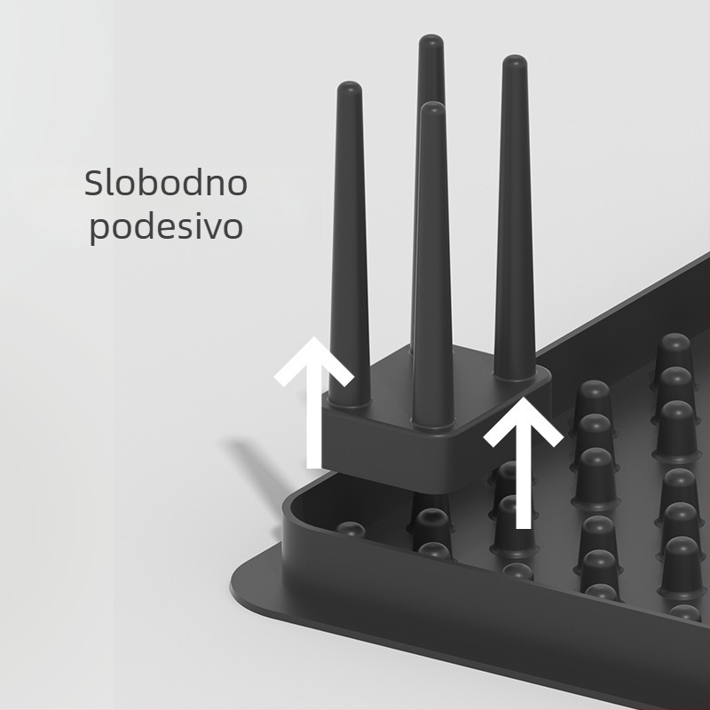Silikonska podloga za otjecanje posuđa i skladišni stalak – sklopiva, višestruka, odvojiva, bez ugradnje, pravokutnog dizajna, za tanjure, zdjelice i pribor na radnoj površini, u kutu ili ormariću