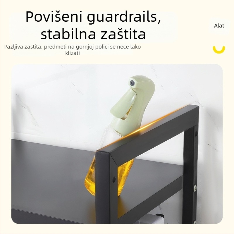 Proširivi stalak od karbonskog čelika za mikrovalnu pećnicu – dvostruki nivo kuhinjski organizator, pravokutnog dizajna, moderni minimalistički stil, za radnu ploču ili ispod/iznad ormarića