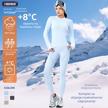 Ženski set za skijanje i zimske sportove, prugasti uzorak, za zimu, proljeće i jesen, smjesa najlona-pamuka-spandeksa 52% najlon, 43% pamuk, 5% spandex, dugi rukav