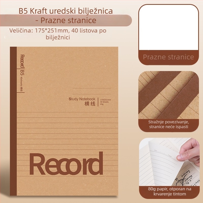 Bilježnica s koricom od Kraft papira, ljepljivo povezivanje, unutarnji papir woodfree, 1–50 stranica