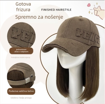Integrirana kapa-perika, modni baseball šešir s prirodnim dugim kosom za žene