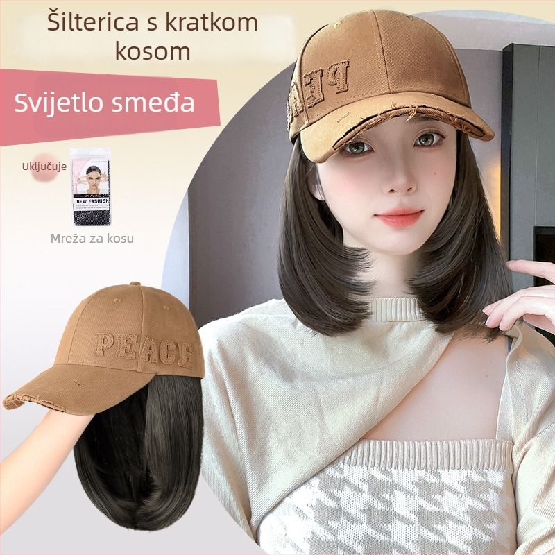 Integrirana kapa-perika, modni baseball šešir s prirodnim dugim kosom za žene